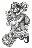 old school Nintendo controller and Mario characters under the ocean  tattoo design idea