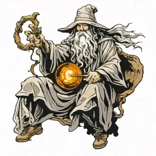 crea a tattoo for my arm with dark mode gandalf of lord of the rings and map tattoo design idea