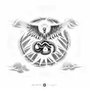 guardian angel in clouds with sun rays shining through with snakes wrapped around his neck tattoo design idea
