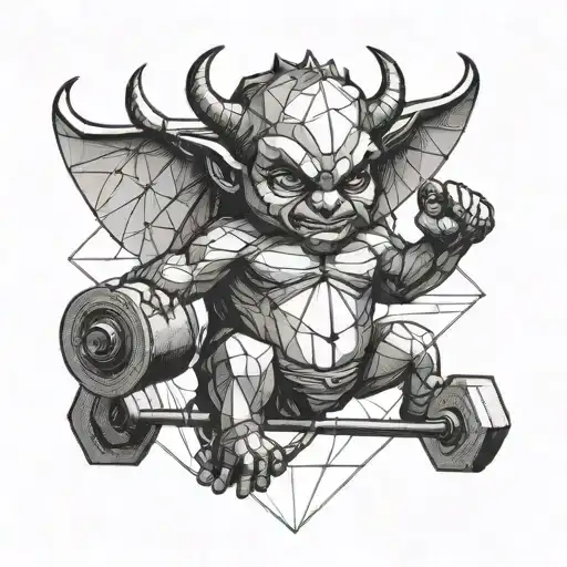 baby devil lifting weights tattoo design idea