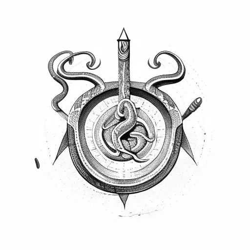 snakes wrapped around compass with arrow tattoo design idea