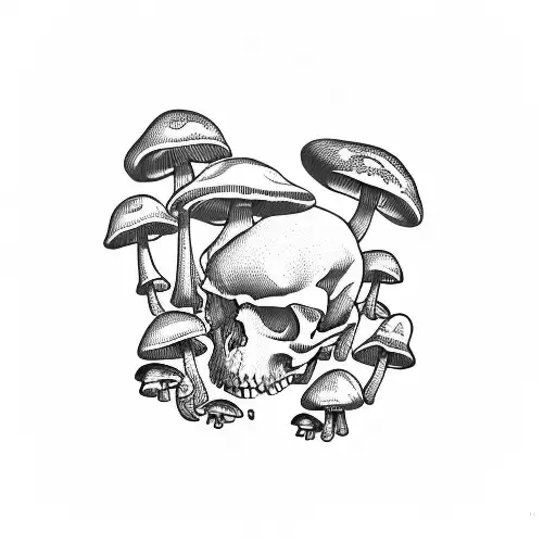 mushrooms and skull tattoo design idea