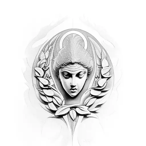 nike of samothrace with flowers tattoo design idea