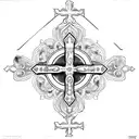 Down the spine. Christian Cross. Red Small Butterflies. Text that says “Figther” downwards, in Thai. Flowers/stars. tattoo design idea