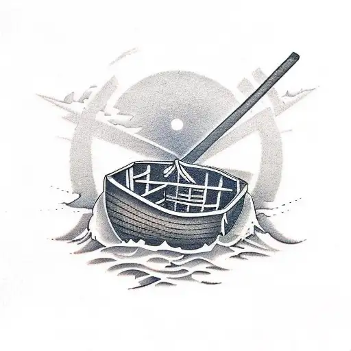 a rowboat the bottom of a deep well for the bicep tattoo design idea