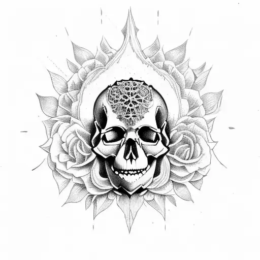 empress tarot skull floral tattoo design idea