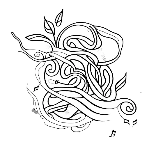 A minimalist tattoo of an ayahuasca vine intertwined with a musical staff and notes tattoo design idea
