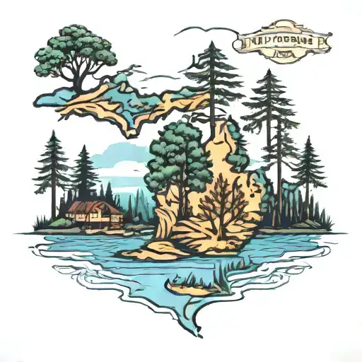 state of michigan with trees and lakes tattoo design idea