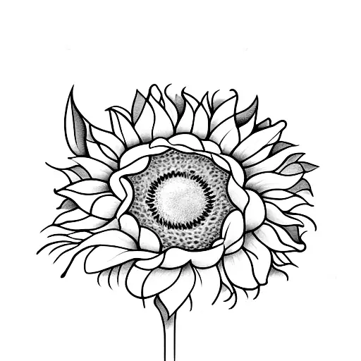 Long and thin sunflower with lilac and forgetmenots also sprouting from the same stem done in a very feminine style tattoo design idea