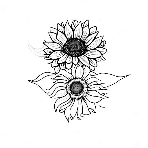 delicate sunflower with stem and forgetmenot flowers together tattoo design idea