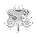A pixelated video game controller surrounded by celestial elements tattoo design idea
