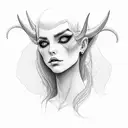 Draw the head of a girl in profile who looks like a demoness, devil, but she will be attractive and beautifu tattoo design idea