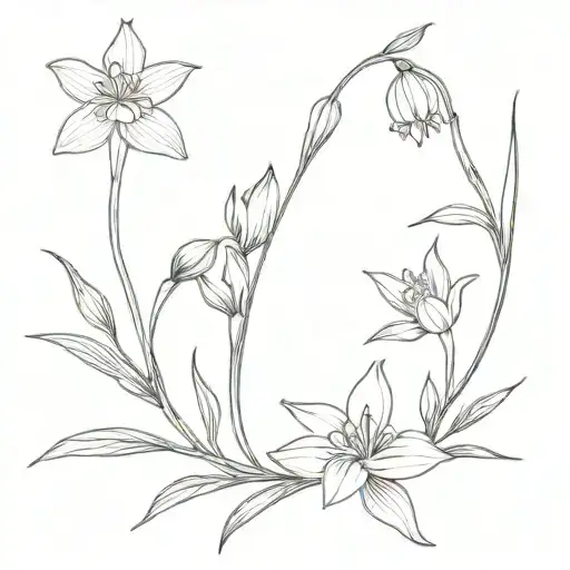 Heather, Japanese honeysuckle, and narcissus intertwined tattoo design idea