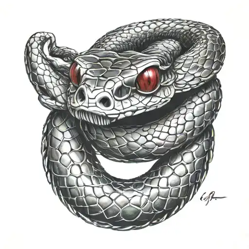 snake forearm coiled ruby ​​on forehead tattoo design idea