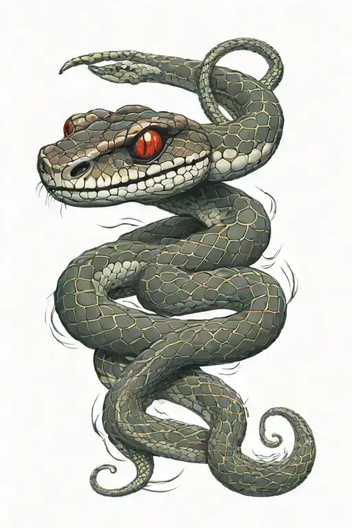 snake without coiling around the forearm of a man with a ruby ​​style gem on his forehead in a realistic style tattoo design idea