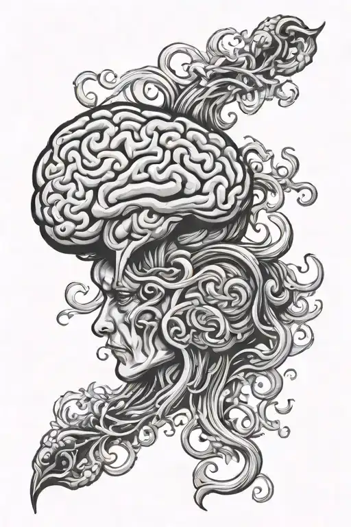 Santa Barbara holding a brain vs heart tattoo design idea