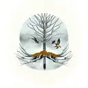 mustard tree with roots and birds tattoo design idea