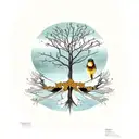 mustard tree with roots and birds tattoo design idea