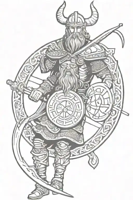 viking god and shield  tattoo design idea