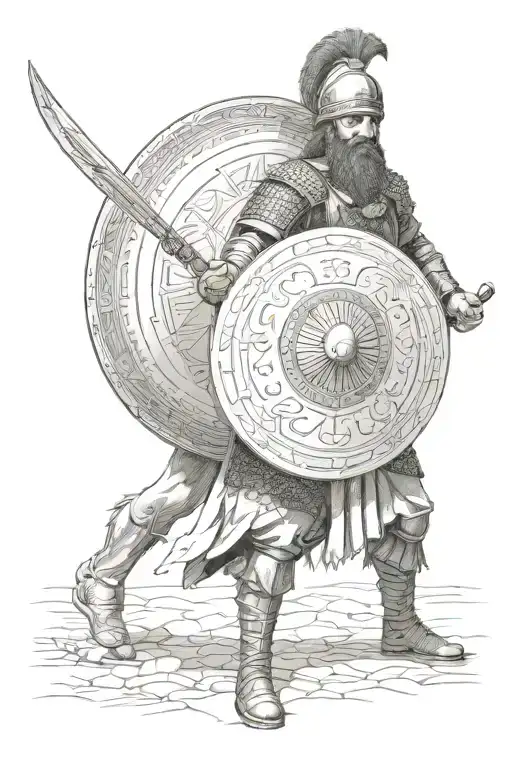 turkish warrior and shield  tattoo design idea