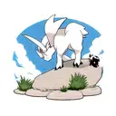 the pokemon absol facing the camera, above a stone tattoo design idea