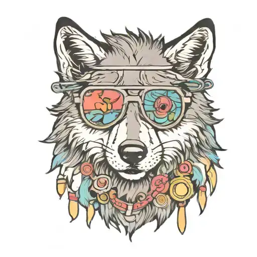 wolf wearing 80s sunglasses tattoo design idea