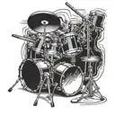 Incorporate a clarinet and drum set into a dynamic music-themed tattoo design tattoo design idea