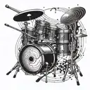 Incorporate a clarinet and drum set into a dynamic music-themed tattoo design tattoo design idea