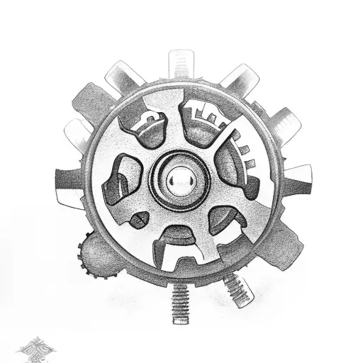 Mechanical gears and wrenches forming a rugged off road vehicle tattoo design idea