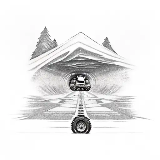 Off-road vehicle driving through a railroad tunnel tattoo design idea