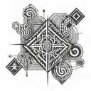 A geometric pattern incorporating Kinley Jo's initials and electrical symbols, creating a modern and abstract tattoo tattoo design idea