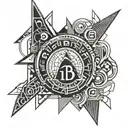 A geometric pattern incorporating Kinley Jo's initials and electrical symbols, creating a modern and abstract tattoo tattoo design idea