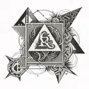 A geometric pattern incorporating Kinley Jo's initials and electrical symbols, creating a modern and abstract tattoo tattoo design idea