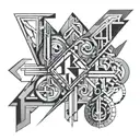 A geometric pattern incorporating Kinley Jo's initials and electrical symbols, creating a modern and abstract tattoo tattoo design idea