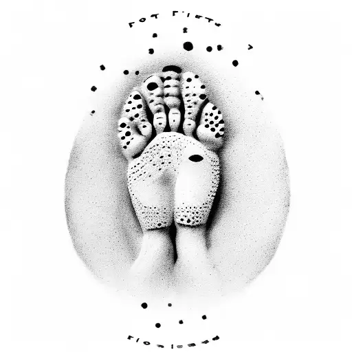 foot print handprint time of birth and date and picture of our lady tattoo design idea