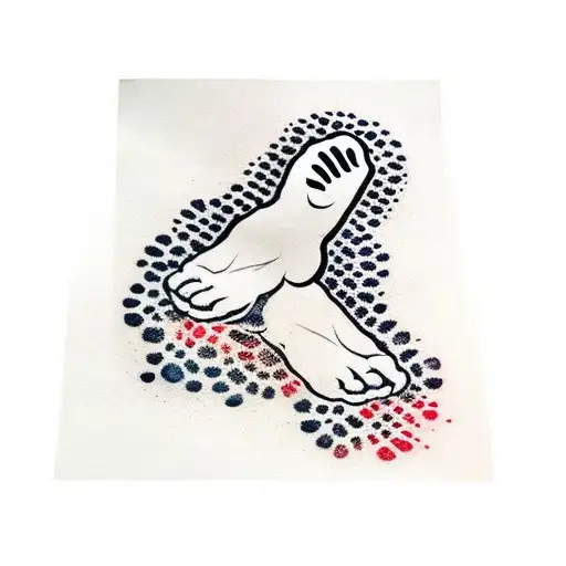 foot print ,handprint, time of birth and date and picture of our lady tattoo design idea