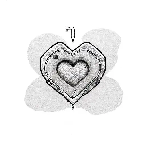 A cassette tape with a heart-shaped spool and musical notes floating around it tattoo design idea