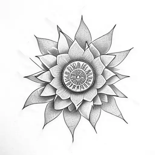 A delicate girasol flower made up of tiny book pages tattoo design idea