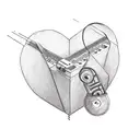 A cassette tape with a heart-shaped spool and musical notes floating around it tattoo design idea