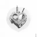 A cassette tape with a heart-shaped spool and musical notes floating around it tattoo design idea