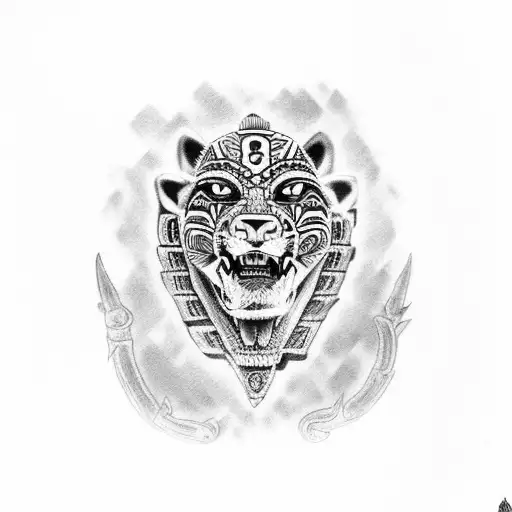 aztec jaguar warrior on totem pole tattoo design idea