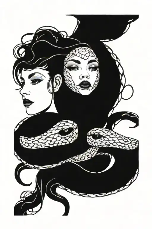 girls face snakes intertwined tattoo design idea