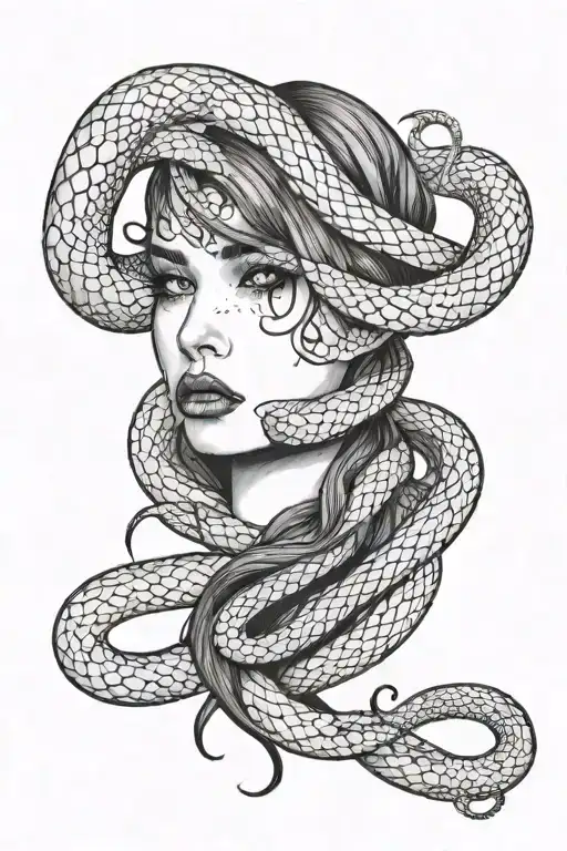 girls face snakes wrapping tattoo design idea