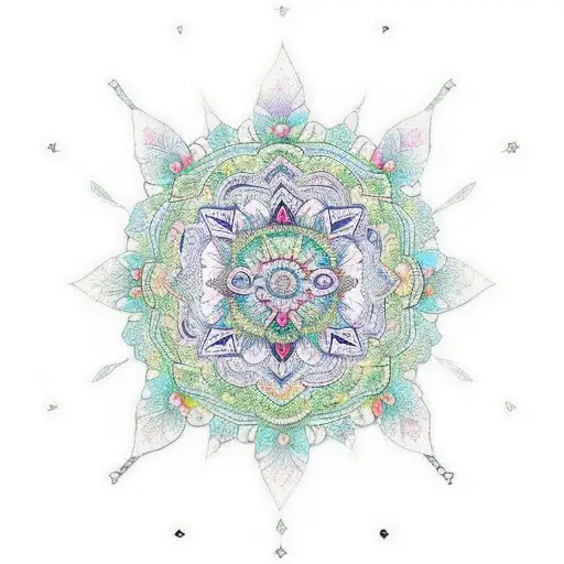 A psychedelic mandala with Catholic symbols incorporated tattoo design idea