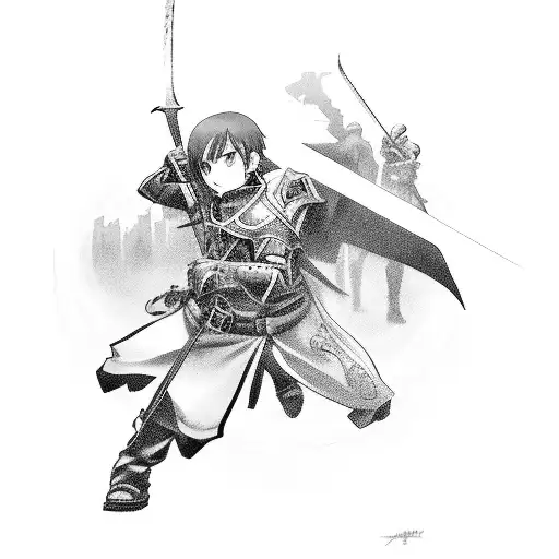 A babyfoot table with Sword art online characters as players tattoo design idea