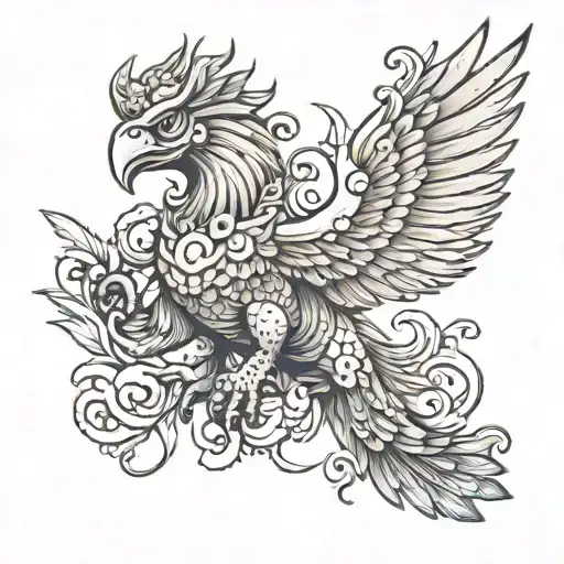 I want a tattoo of a forrest mountain with a indonesian garuda bird flying, but make the garuda the focal point  tattoo design idea