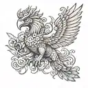 I want a tattoo of a forrest mountain with a indonesian garuda bird flying, but make the garuda the focal point  tattoo design idea