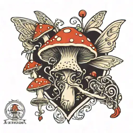 2 mushroom fairy heart dots  tattoo design idea