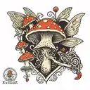 2 mushroom fairy heart dots  tattoo design idea
