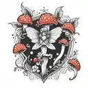2 mushroom fairy heart dots  tattoo design idea